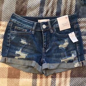SO Distressed Rolled-Hem Denim Shorts - Dark Blue